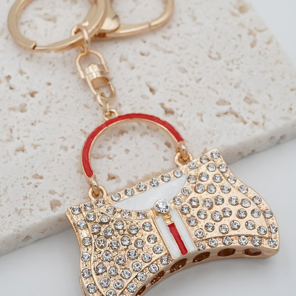 Cute Starry Rhinestone, Metal Bag Shape Keychain